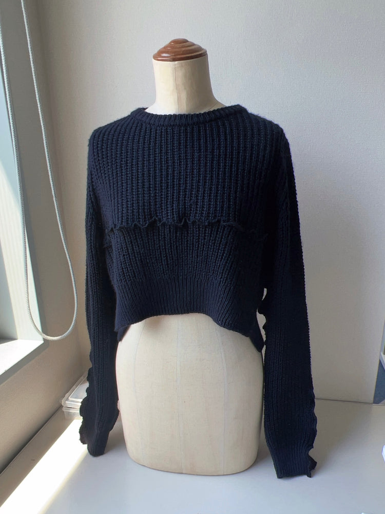 【boundary】navy knit mellow tops [230817-NT01]
