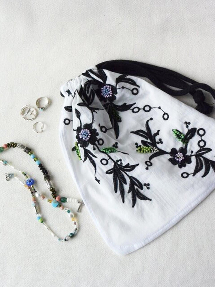 【R.I.P×TIMコラボ商品】Flower embroidery big pouch A